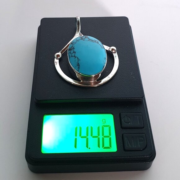 Vintage Mexican Southwestern 925 Sterling Silver Blue Howlite Statement Pendant - Picture 10 of 10